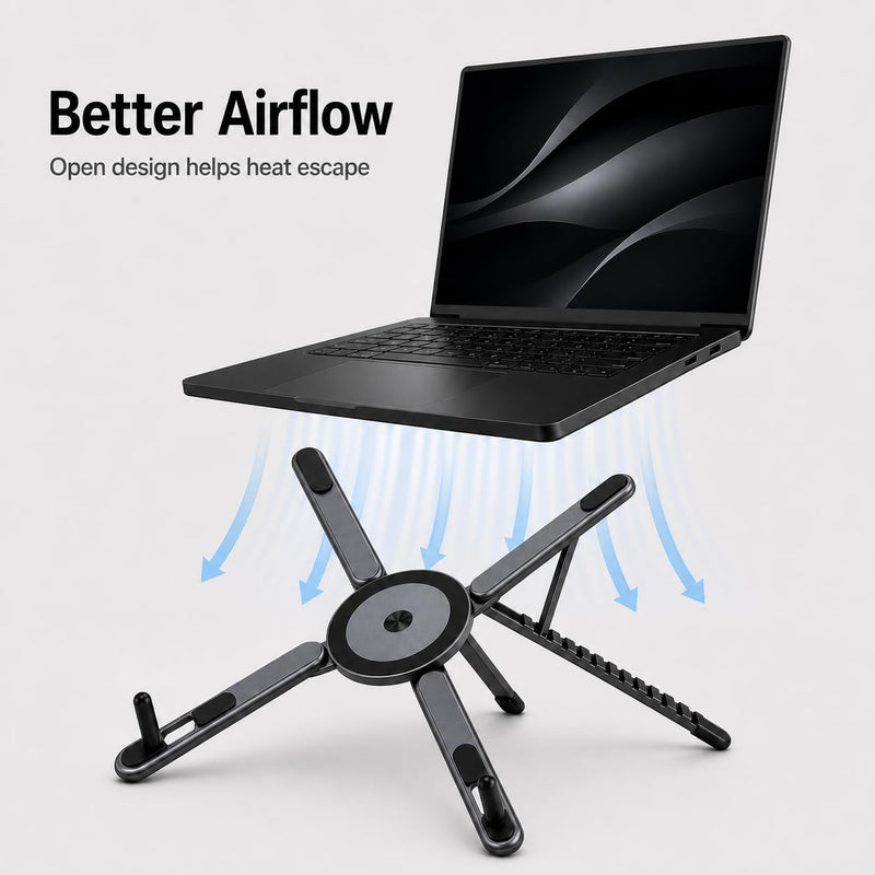 3-in-1 Laptop Stand with Magnetic Phone Holder, 8-Level Adjustable Ergonomic Aluminum Riser, Portable Computer Stand for Desk, Compatible with 10-17" MacBook & Laptops, iPhone 12-16 with MagSafe