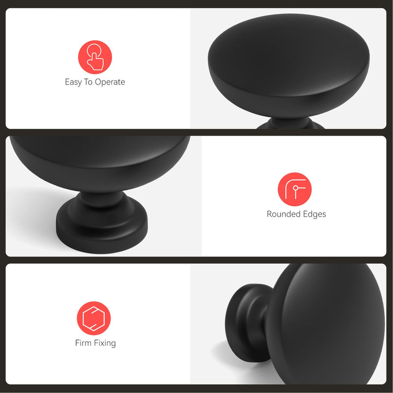 homdiy 20 Pack Black Cabinet Knobs Matte Black Round Dresser Drawer Knobs for Cabinets, Aluminum Alloy Kitchen Hardware Handles