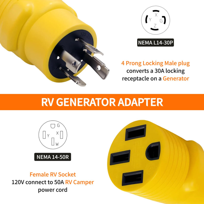 NEMA L14-30P to 14-50R Generator Adapter, 30A to 50A 125/250V 4 Prong Twist Lock Plug,Heavy Duty RV/Camper/Tesla Charging Adapter for Dryer, Power Inlet & Electrical Outlets.