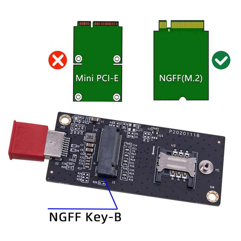 NFHK NGFF M.2 Key-B WWAN to USB 3.0 Adapter Riser Card w SIM Slot for 3G/4G/5G LTE Wireless Module Modem Card B-Key LTE to USB3.0