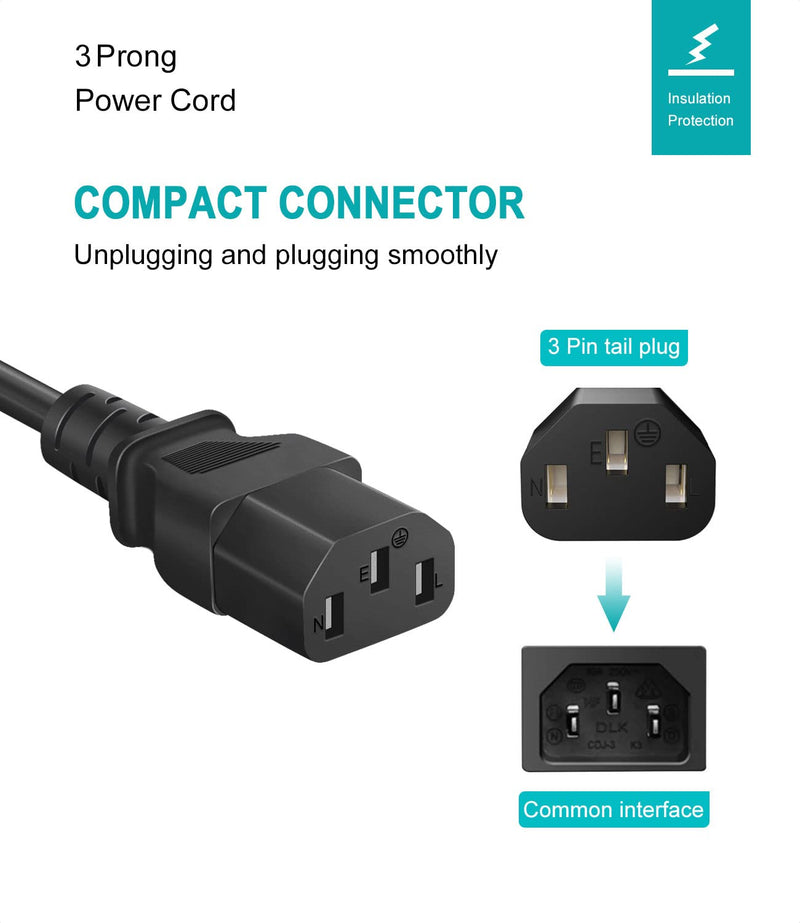 Universal 3-Prong AC Power Cable for Computer, TV, Monitor & More, 6 Feet (1.82 Meters), Black