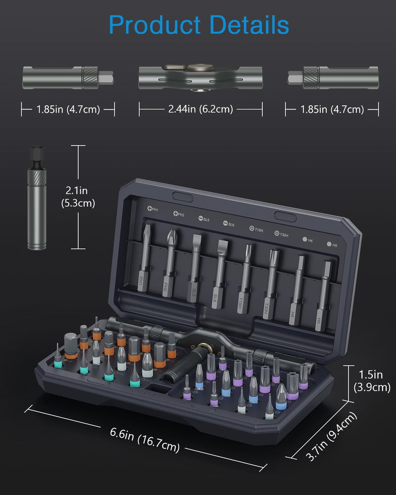 AMIR 42 in 1 Ratchet Screwdriver Set, Magnetic Screwdriver Set with 40 PCS Multi Bit, DIY Repair Tool Kit with Ratchet T Handle, Screw Driver Set Kit for Tools,Bicycle,Electronic Repair Grey