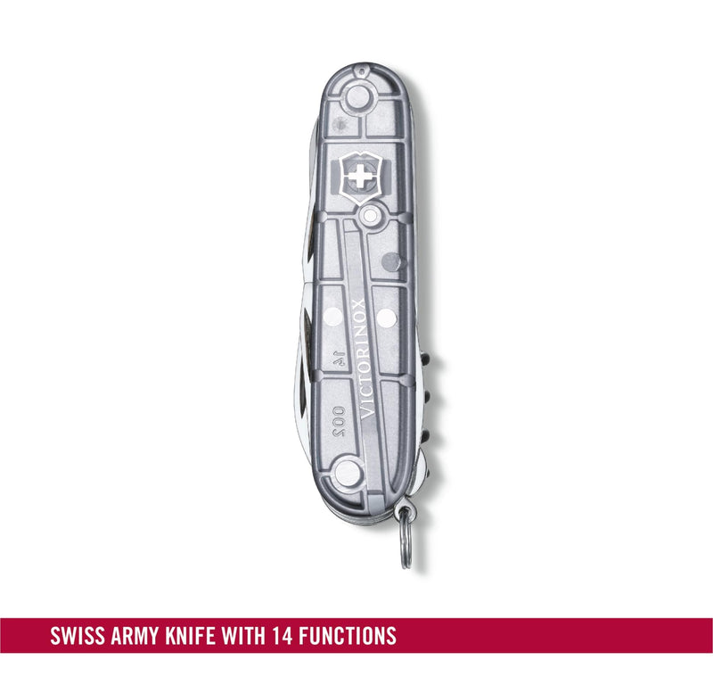 Victorinox Climber Swiss Army Knife, 14-Function Pocket Knife, Silver | Swiss-made pocket knife, durable construction, multifunction tool, camping and everyday use Silver Tech