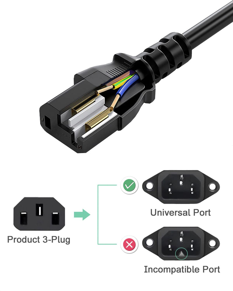 AC Power Cord for Samsung Sony Lg Toshiba Dynex Panasonic Viewsonic LCD TV, Computer & Monitor Universal 6FT 3 Prong Cable 6 Feet