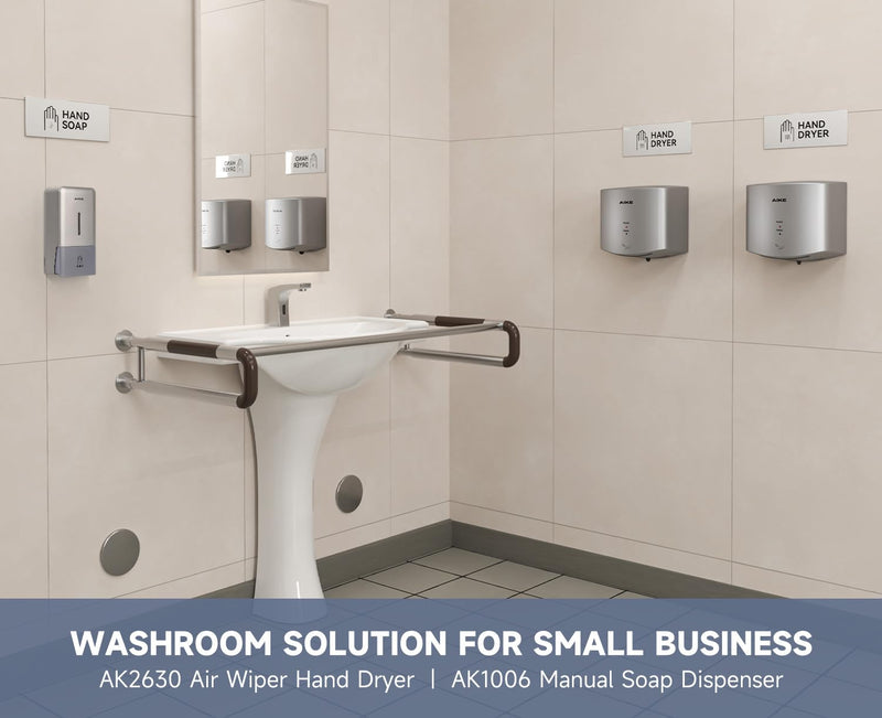 AIKE Wall Mount Liquid Soap Dispenser for Commercial Bathroom 27oz Large Capacity Manual Push Pump Silver