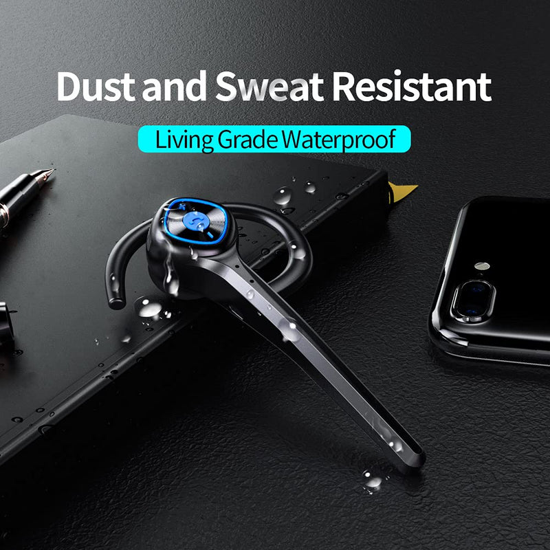 IHAO Wireless Bluetooth Earpiece Headphone Dual Noise Cancelling Mic Painless Open-Ear Handsfree Headset Stereo Sound Left/Right Changeable Earhook Earphones for Driving/Business/Gym Single Ear Black