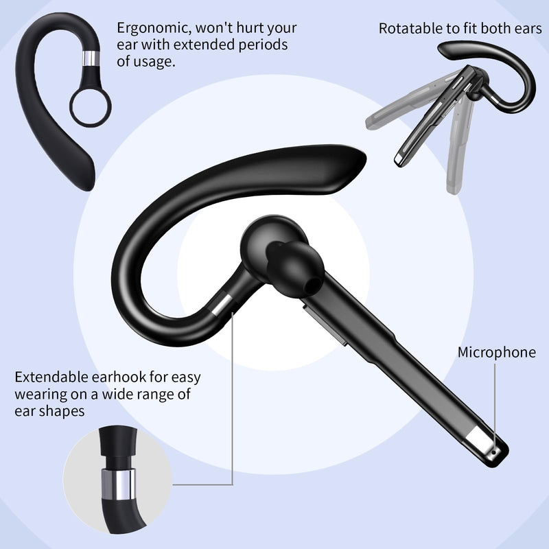 Bluetooth Headset with Microphone, Wireless Bluetooth Earpiece for Work, Trucker Headset with ENC Noise Cancelling Mic, 72H Charging Case, Bluetooth 6.1 Hands Free for Driving Office PC Phone, Black