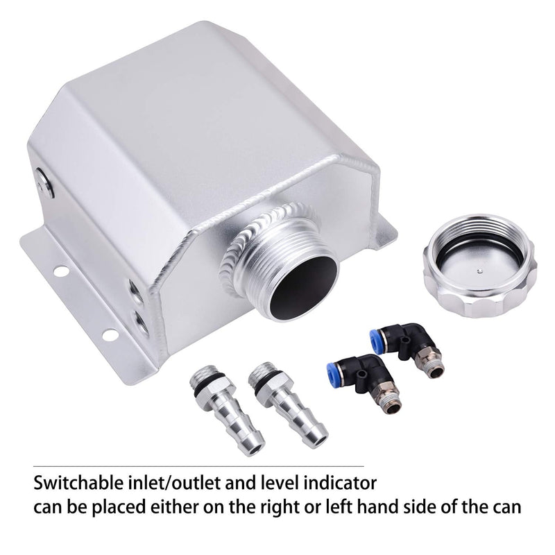 SPEEDWOW Coolant Overflow Tank, Aluminum Radiator Overflow Tank with Teflon Tape & O-ring Gasket, 1 L Universal Reservoir Expansion Tank (Silver) Silver