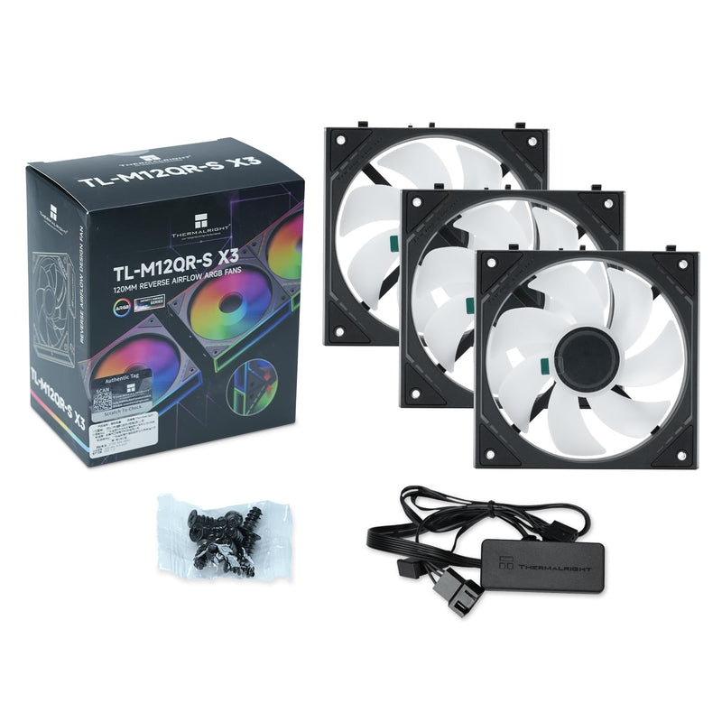 Thermalright TL-M12Q-S X3 120mm ARGB Case Fans, 2000RPM, 68.9CFM, 3-Pack | Daisy Chain Wiring, ARGB Fan Blades, Infinity Mirror Lighting Black Standard Airflow