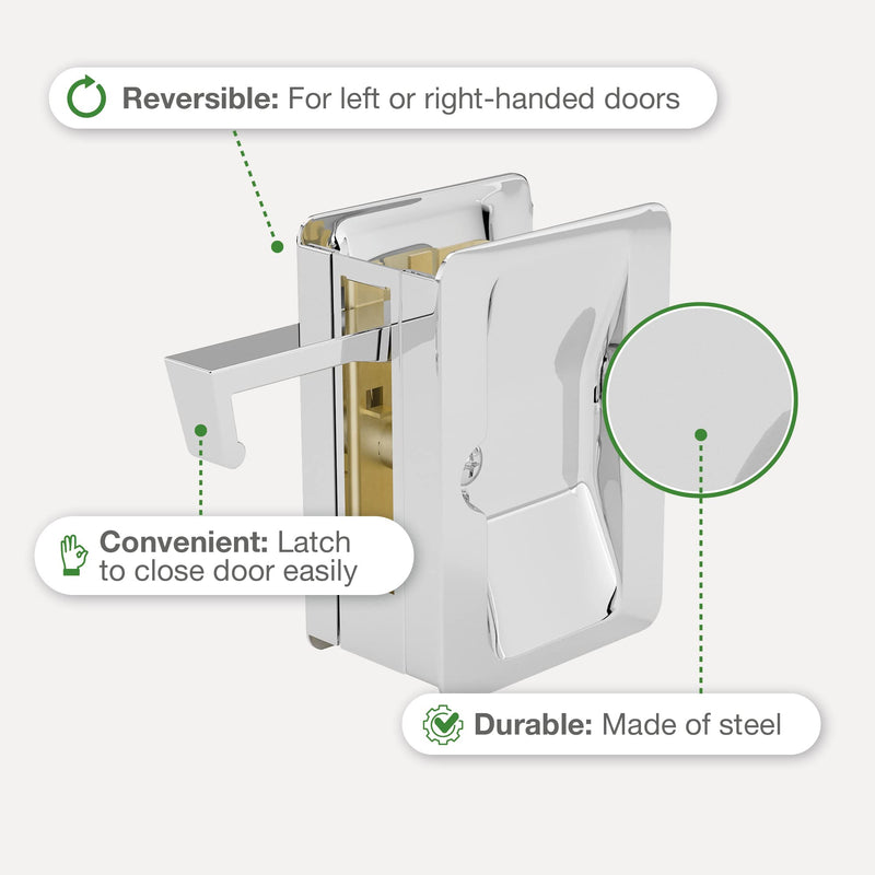 Richelieu Hardware 1700CPSBC Onward Pocket Door Pull, Passage Lock, 3 1/4 in (82 mm), Rectangular, Chrome
