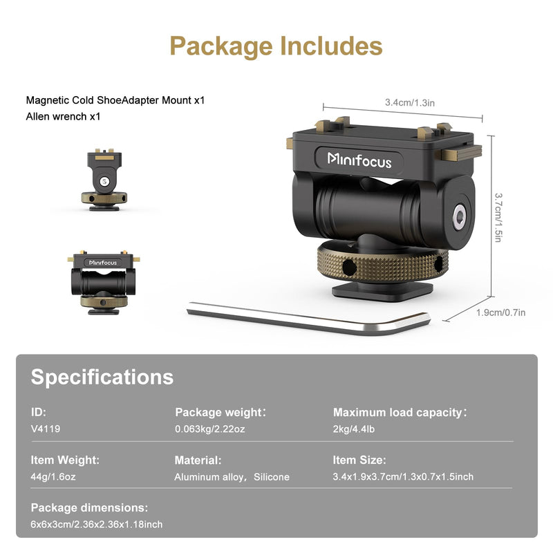 MINIFOCUS Magnetic Cold Shoe Adapter Mount, 360° Rotatable 160° Tilt Action Camera Hot Shoe Mount with 1/4" Screw Hole Compatible with Insta360 Ace Pro/Ace Pro2/X4/X4 Air/X5 V4119