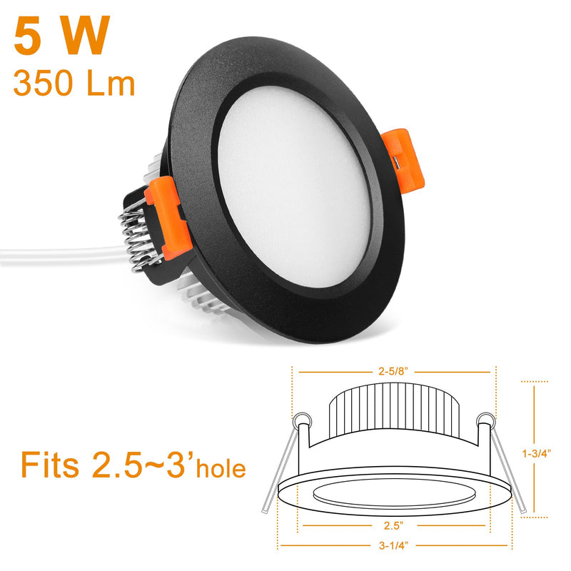 2.5 inch Black LED Recessed Lighting, Dimmable 5W Retrofit Downlight, CRI 80, 6000K Daylight White, as AC 110V Ceiling Light with LED Driver for Living Room, Kitchen, Hallway, 4 Pack 2.5 Inch 4pack