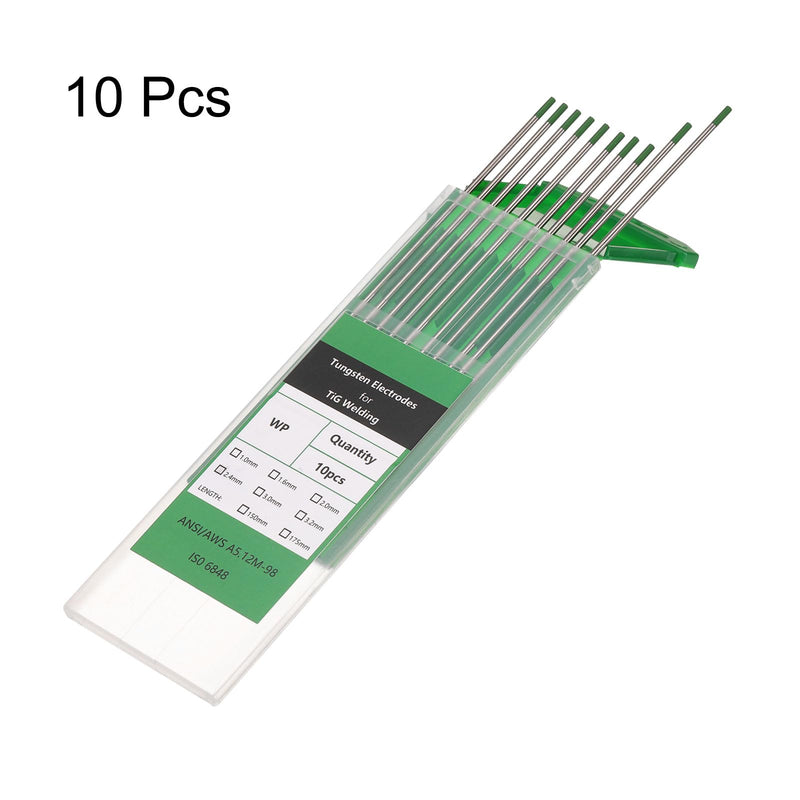 HARFINGTON 10pcs TIG Welding Tungsten Electrodes 3/32" x 7" Pure for Stainless Steel Welding, Aluminum Magnesium Alloy Welding Aerospace Automobile Manufacturing, Green WP 3/32 inch