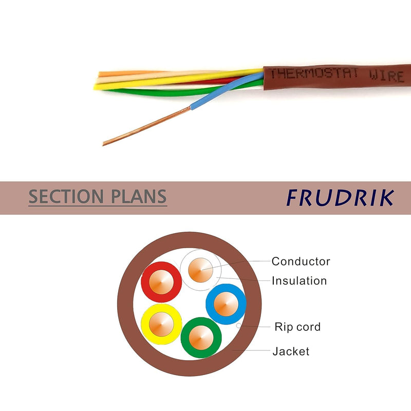 Thermostat Wire - Solid Copper 18 Gauge - CL2 - Power Circuit Cable (18/2Brown, 100ft) 18/2Brown