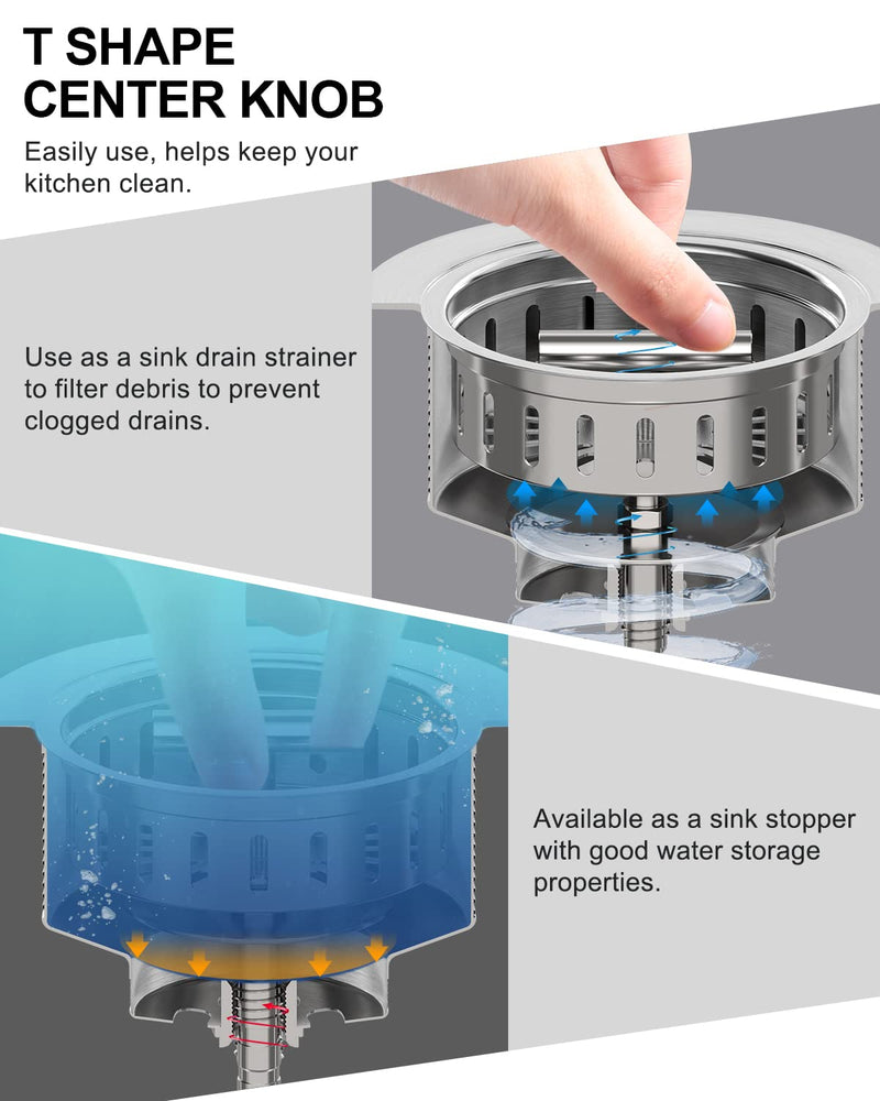 BOTEMY B9171 Kitchen Sink Drain 3 1/2 Inch Kitchen Sink Drain Strainer Assmebly Kit Stainless Steel Sink Strainer Basket/Drain Stopper for 3.5'' Standard American Drain Hole (Brushed) Brushed