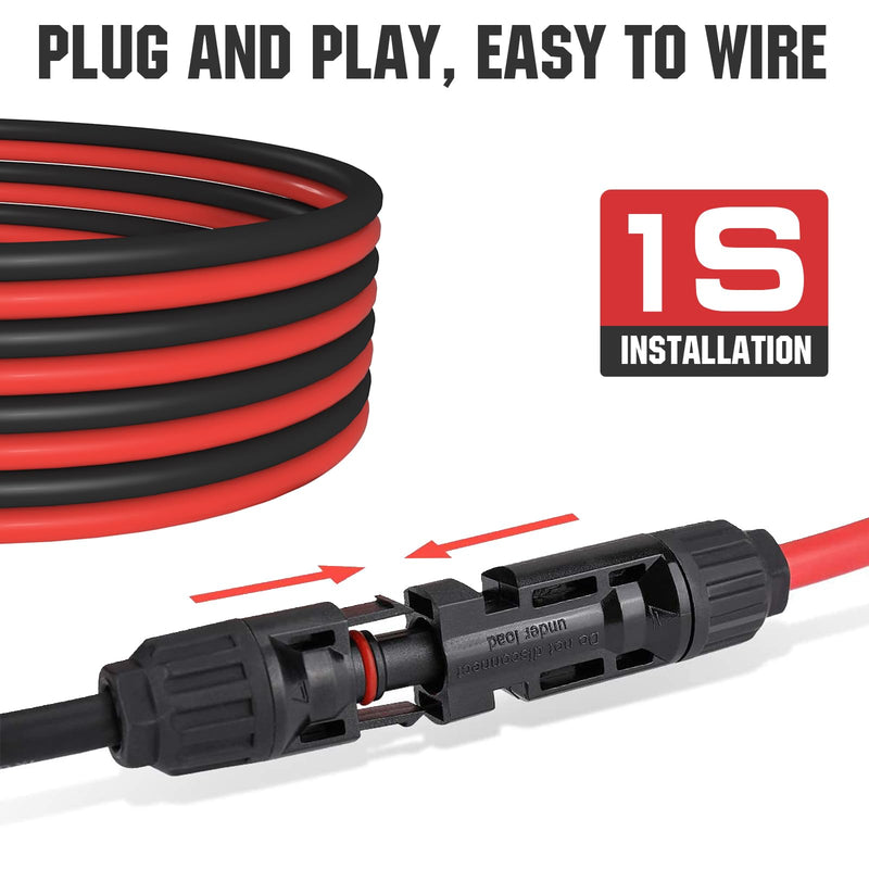 ECO-WORTHY 10FT 10AWG Solar Extension Cable 30A/1000V DC, IP67 Waterproof with Compatible Quick Connectors (Red+Black) for Solar Panels, Controllers, Off-Grid Systems