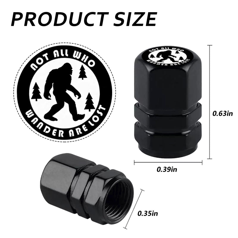 Tire Valve Stem Caps Bigfoot Car Accessories 4-Pack - Aluminum Alloy Rust-Proof Universal Dust Covers Tire Air Cap for Car, SUV, Bike, Motorcycle Bigfoot Gifts for Men Women Black