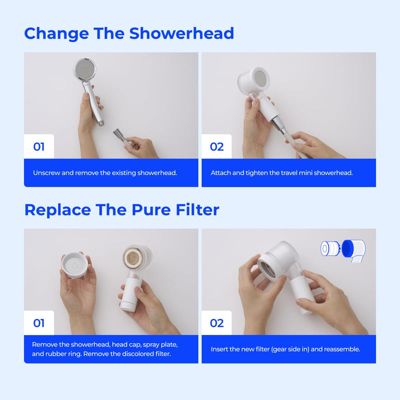 BODYLUV Puresome Travel Mini Shower Head Set with Pure Filter | Compact Portable Shower Kit with High-Pressure Spray, Chlorine & Calcium Reduction | Includes 2 Replacement Filters and Waterproof Pouch