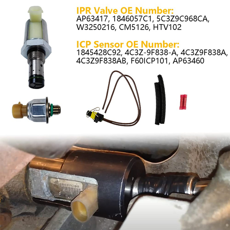 6.0 IPR Valve with ICP Sensor and Pigtail | Replacement for 2003-2010 F250 F350 F450 F550 E450 Super Duty Excursion, 04-10 E350 E450 | Replace# CM-5126, 1846057C1, 4C3Z-9F838-A, 1845428C91 IPR Valve & ICP Sensor with Wiring Harness