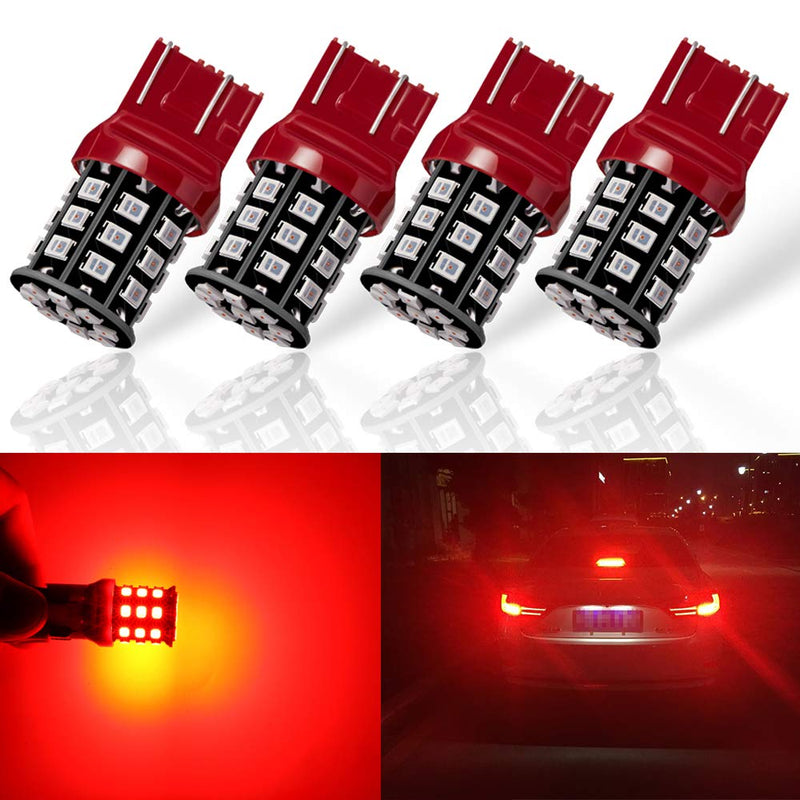 7443 7440 T20 992 7441 7444 W21W LED Bulbs Brilliant Red, 12-24V Super Bright 800 Lumens Replacement for Tail Brake Lights, Turn Signal Lights, Parking Light (Pack of 4) 7443/7440