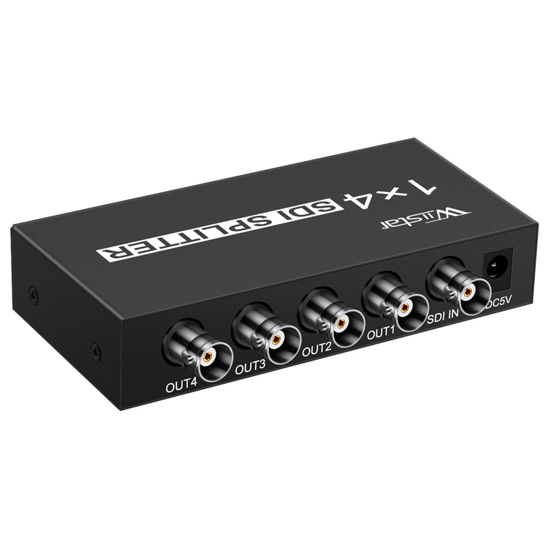Wiistar SDI 1x4 Splitter Black Amplifier Splitter 1 in to 4 Out SD-SDI HD-SDI 3G-SDI Repeater Extender