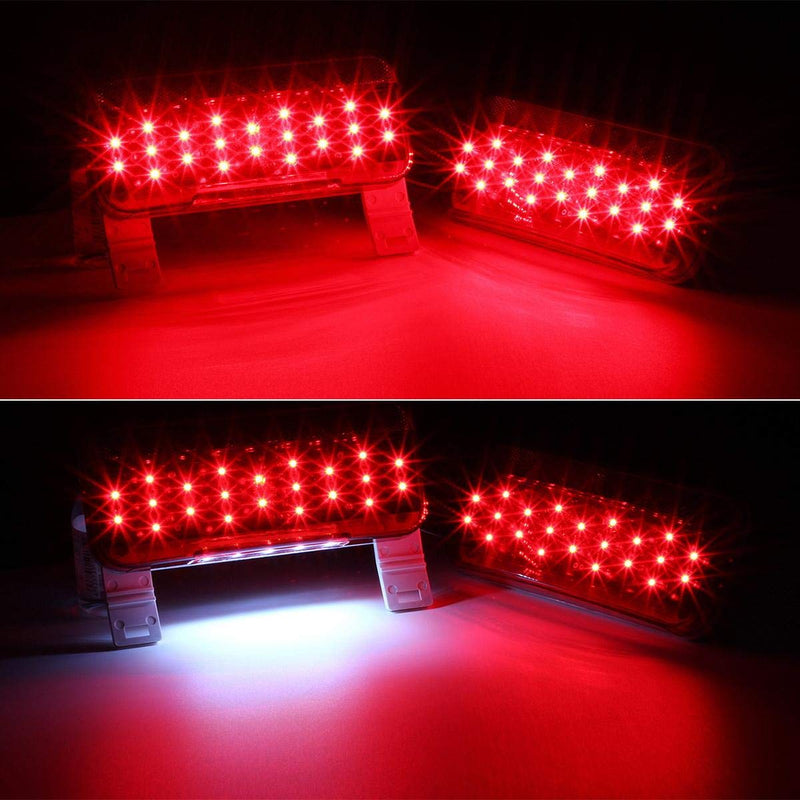Partsam Rectangular Red LED RV Camper Trailer Stop Turn Brake Tail Lights White License Plate Light 49 LED with License Bracket Holder and White Base 12V Sealed w Reflex Surface Mount (Left + Right) Red Lens
