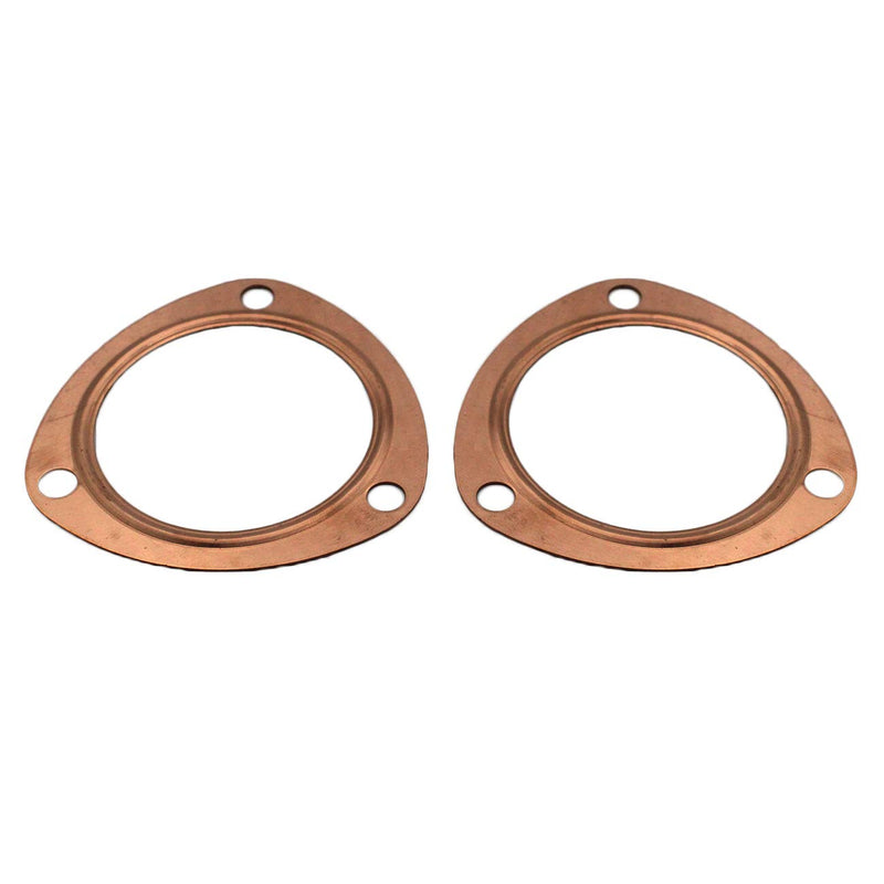 2pcs 3inch Copper Header Exhaust Collector Gaskets Reusable for All SBC BBC 302 350 454 Exhaust Gaskets(3 Bolt Pattern)