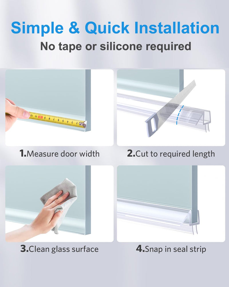 Delamu Shower Door Bottom Seal, 3Pack Shower Door Sweep Strip, 39in Frameless Glass Doors Seal Strip for 3/8'' (10mm) Thick Doors, 39'' x 0.39'' Showers Water Guard Barrier BottomSeal-3/8"x39"