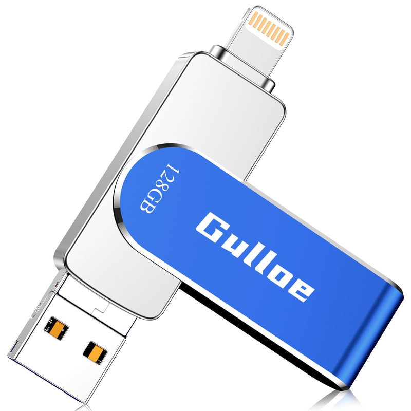 128GB Photo Stick USB Memory Phone Flash Drive, Gulloe External Memory Thumb Storage for Photo and Video Backup, Compatible with iPhone iPad Android PC (Blue) 128GB USB3.0-128GB-Blue