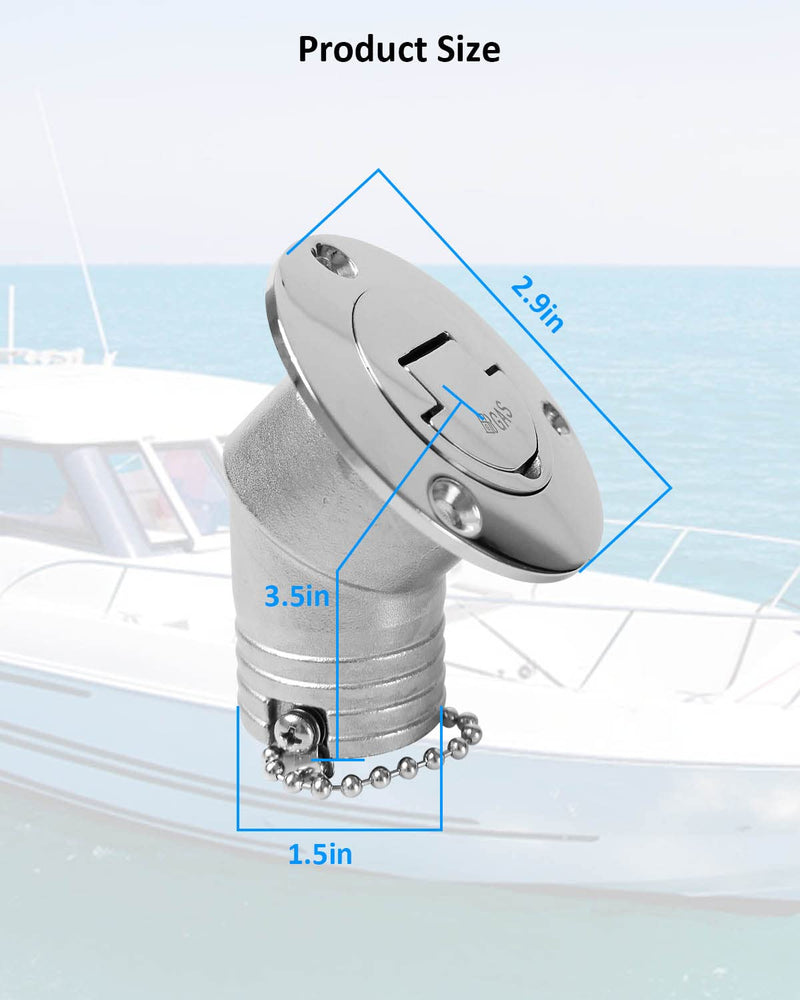 1-1/2"(38mm) Gas Boat Deck Fill/Filler with Keyless Cap Fit for Boat Yacht Caravan, 316 Stainless Steel