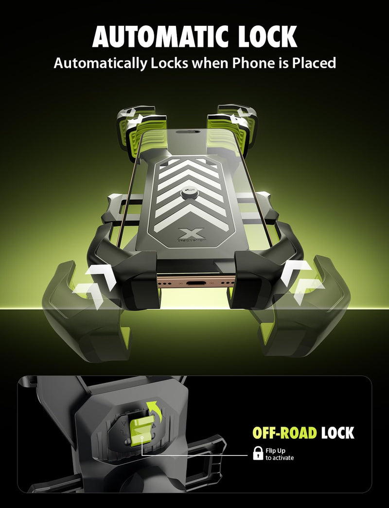 Bracketron X-Lock Heavy Duty Car Phone Holder Truck Dash Windshield Mount | 4-point XGrip security, 360° flexible gooseneck arm, heavy-duty TemperBond suction base, 1-click auto-lock and release