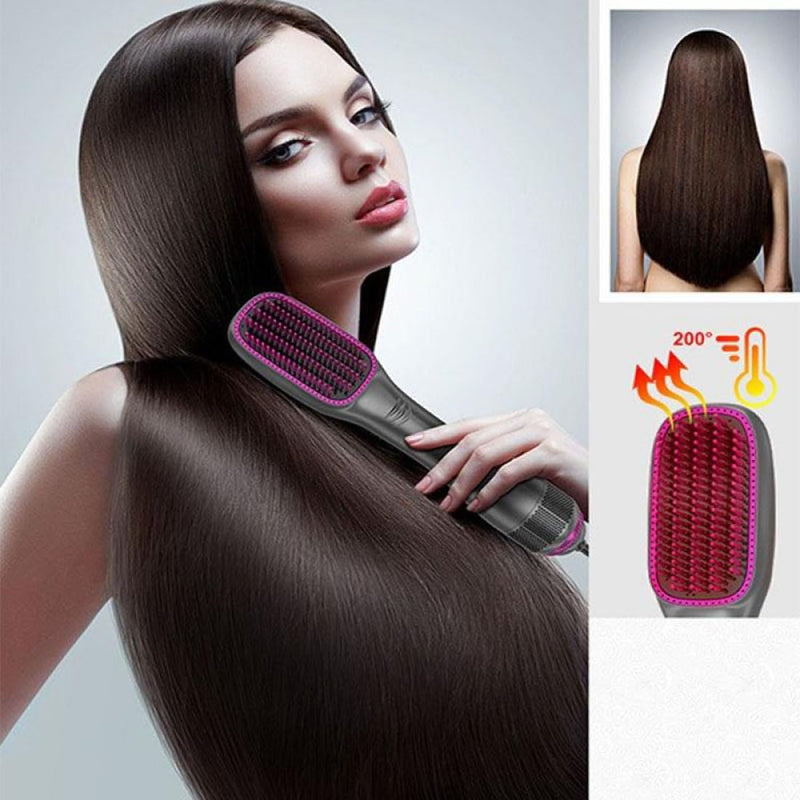 Hair Dryer Brush Straightener Brush 3 in 1 Hot Air Stylers 1200W Powerful Hair Comb Blow Dryer Brush 3-Speed Temperature Adjustment(Ash Pink,British Standard) British standard Ash Pink