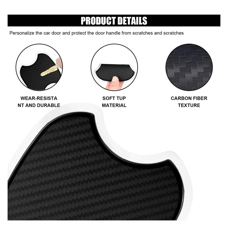 4PCS Car Door Handle Cup Scratch Protectors, TPU Carbon Fiber Door Bowl 3D Sticker, Universal Door Handle Protective Film for Most Cars (Medium) Medium-Black
