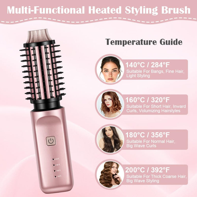 Thermal Brush,Blowout Boost Ionic Round Heated Hot Brush,2-in-1 Styling Tool,38mm Barrel,4 Temperature Settings,Create Natural Curls,Bouncy Hair,Easy to Use,Lightweight Dual,Pink