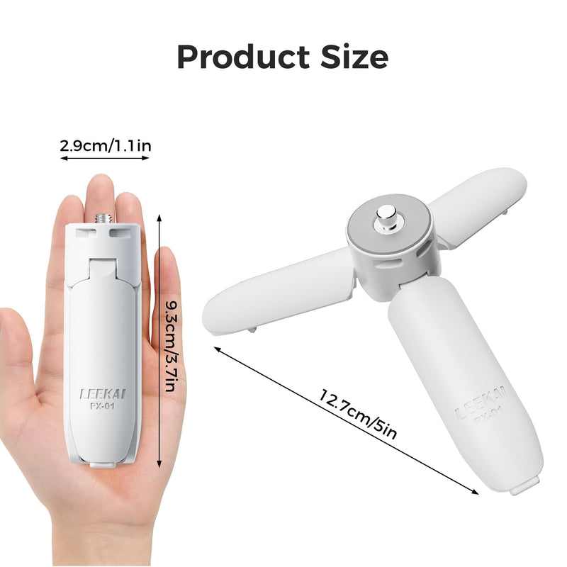 0.01S Auto Open Mini Tripod for DJI Osmo Pocket 4P/4/3&Insta360 Luna Ultra | LEEKAI PX01 Automatic Desktop Stand & Grip with 1/4"Screw for Action 6/5 Pro/4/3, Insta360 X5/X4/X3, Gopro, Xtra Muse White 2" Height