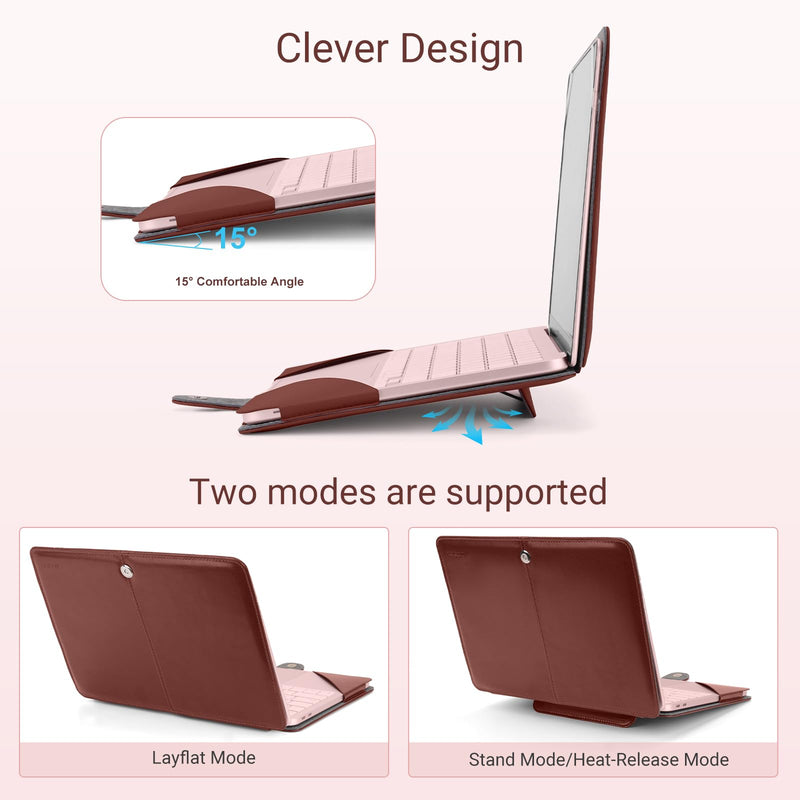 MOSISO PU Leather Hard Shell Case Compatible with MacBook Neo 13 inch 2026 | Release Model A3404 with A18 Pro Chip, Portfolio Protective Stand Cover, Laptop Protective Case for Workers, Brown