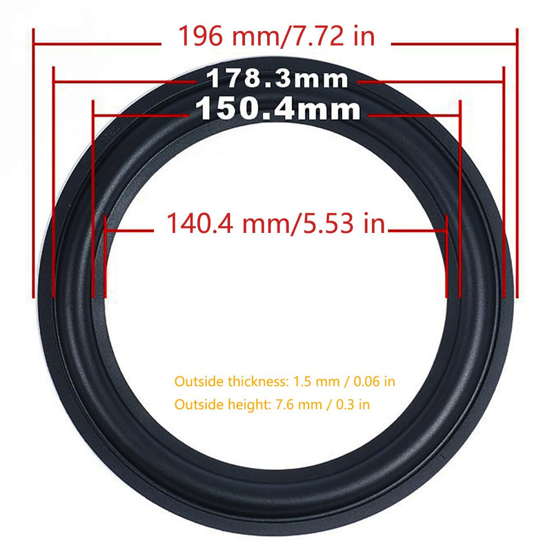 MEETOOT 2PCS 8 Inch Black Speaker Foam Surround Repair Kit Audio Equipment Rubber Replacement Part