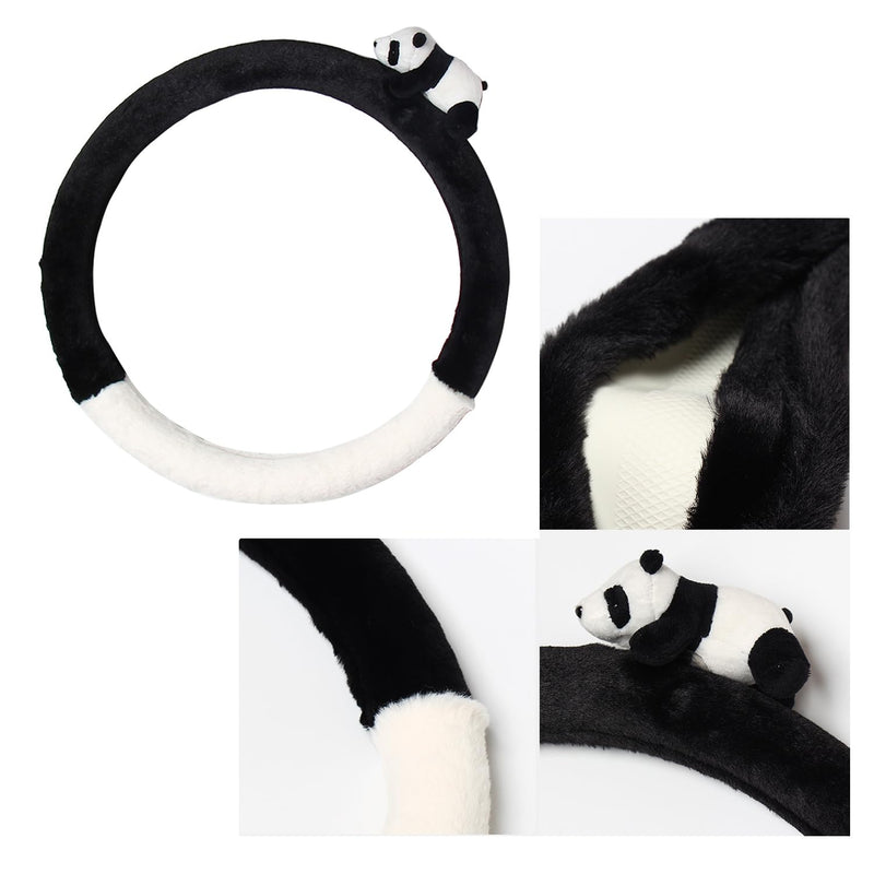 8 Pcs Cute Panda Steering Wheel Cover Set for Women Girl,Anti-Slip Lovely Cartoon Car Wheel Protector Universal 15 Inch Fit for Vehicle, Car, Auto, SUV (Black White) Black White