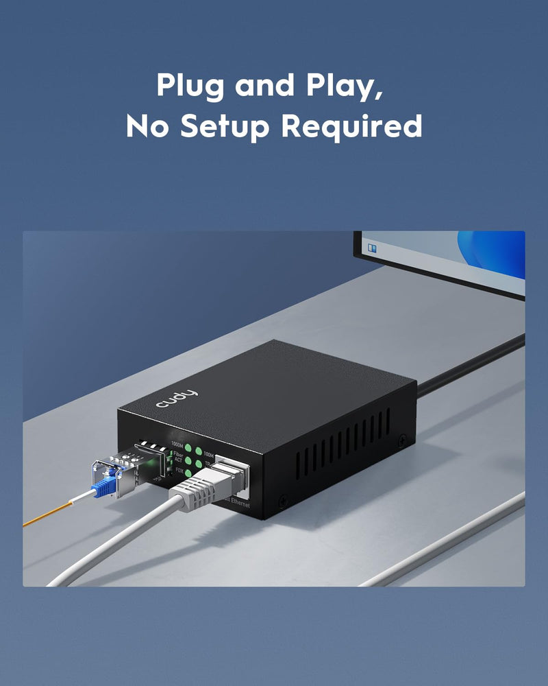 Cudy MC220 Gigabit SFP to RJ45 Fiber Media Converter, Fiber to Ethernet Converter, Plug and Play, Metal Casing, Versatile Compatibility, Auto-Negotiation