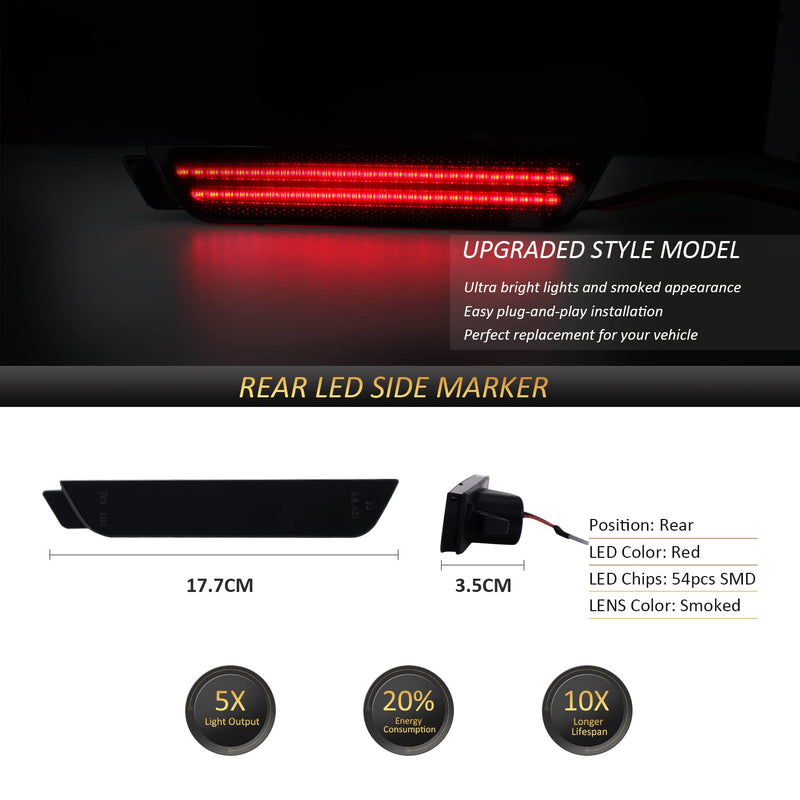  [AUSTRALIA] - D-Lumina Chevy Camaro Side Marker Lights Smoked Lens for Camaro 2010 2011 2012 2013 2014 2015, Rear Bumper Red Marker Light Tinted Side Reflector, OEM Replacement Plug N Play, Pack of 2