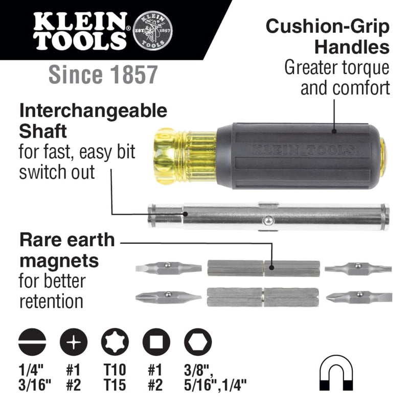 Klein Tools 80045 Screwdriver and Nut Driver Tool Kit, Includes Magnetic 11 in 1, Multi-Bit Stubby and Electronics Screwdrivers, 3-Piece 3-Piece Kit