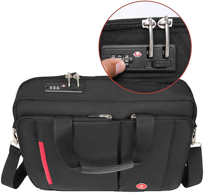 Omnpak 15.6 inch Laptop Briefcase with Combination Lock,Anti Theft Notary Bag Locking Laptop Bag Water-Repellent Shoulder Messenger Bag for Men Women 15.6in Black