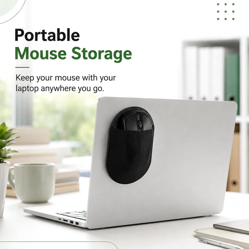 Slim Stick-On Mouse Holder for Laptop, Reusable Adhesive Back Mouse Pouch | Portable Pocket Sleeve for External Hard Drives, USB Cables, Tech Organizers & Accessories, Black
