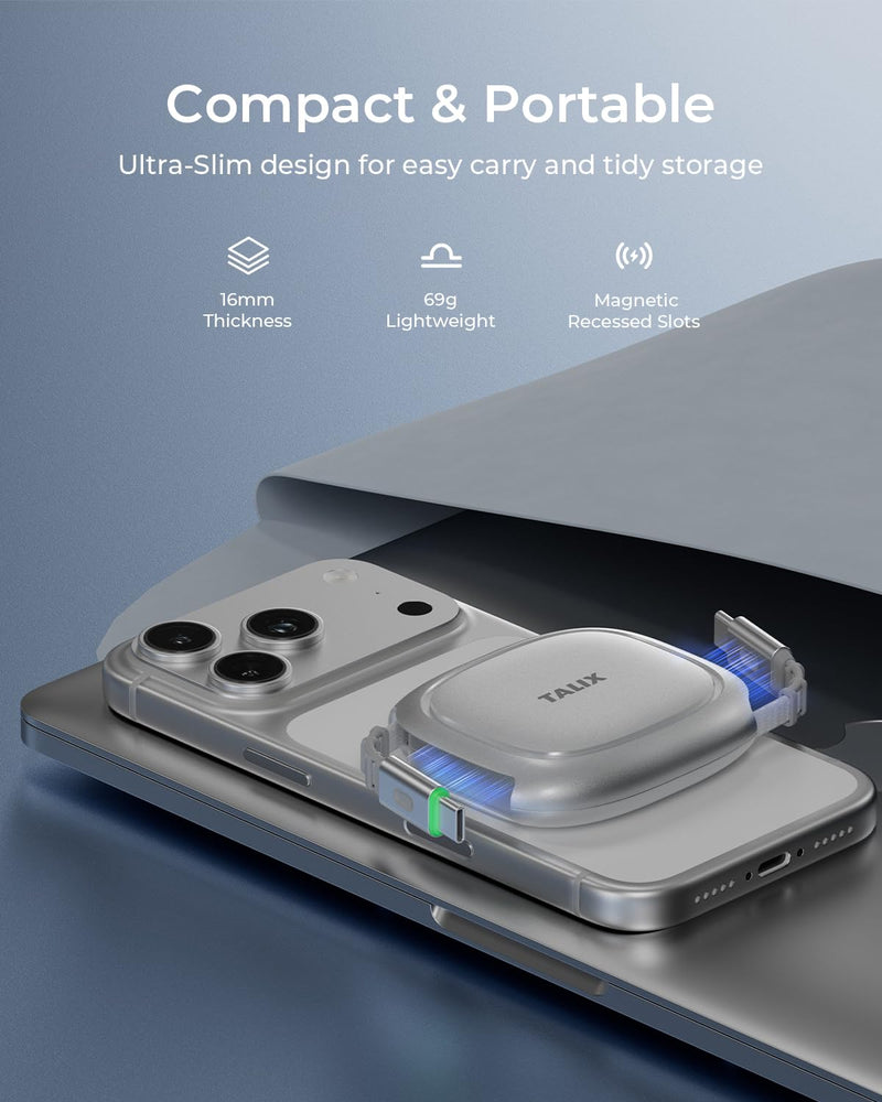 TALIX 240W Retractable USB C to USB C Cable, PD 3.2 Fast Charging-4.92FT | Mag Snap Storage, E-Marker Chip, Anti-Tangle Retractable Cord for Travel, MacBook, iPhone 17, Samsung S25 4.92 Feet