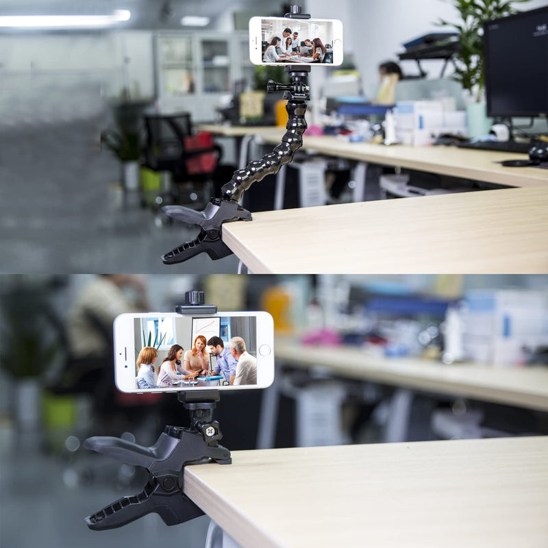 Suptig Phone Holder Desk Gooseneck Mount, Cell Phone Clamp Clip for Pole, Mobile phone Mount Stand, Compatible for iPhone 14 Plus Phone 13 Pro Xs Max XR X 8 7 6 6s Plus and Other 4-7'' Device