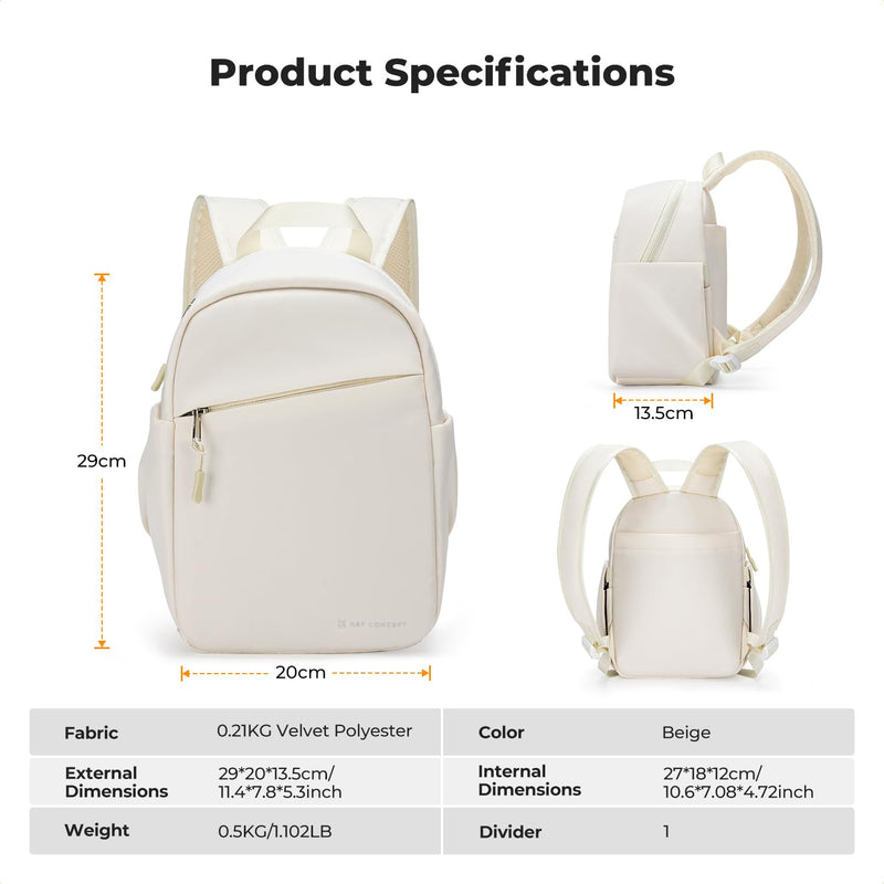 K&F CONCEPT Camera Backpack, Lightweight Compact Camera Bag 5L | Water-Resistant, Dividers, 9.7in Tablet Compartment, Quick Access, Street & Urban, Men & Women, for Canon/Nikon/Sony, Beige Beige-02 Backpack-5L