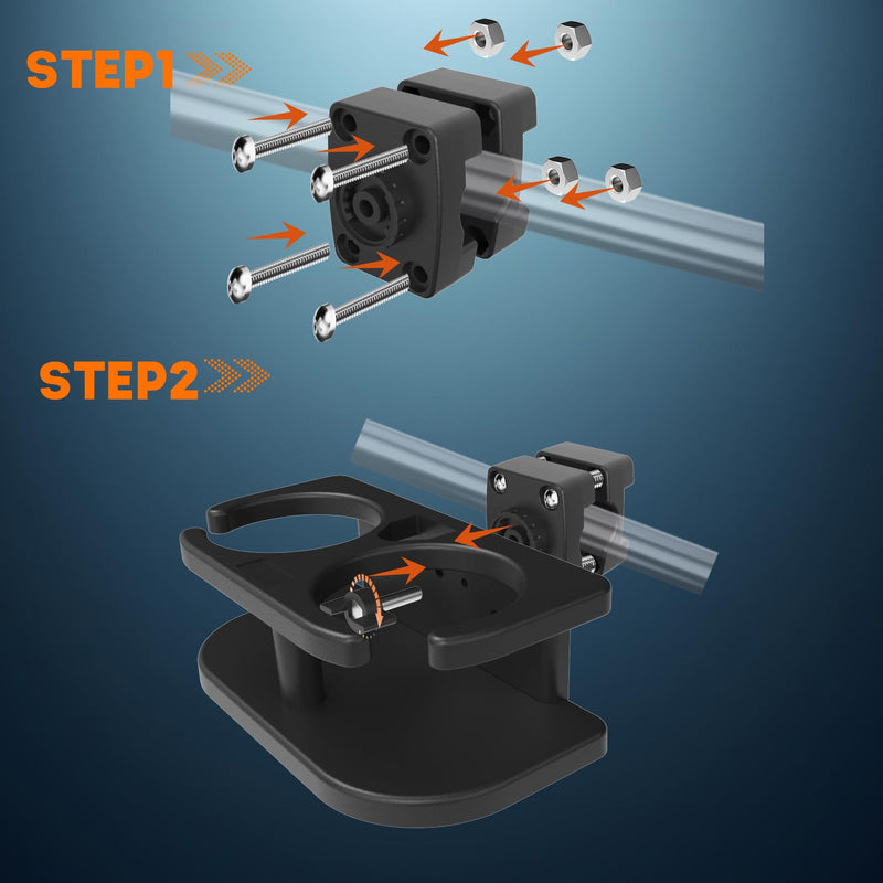 Boat Drinks Holder - Fits 1-1/4" Square Rails and 7/8" to 1" Round Rails Pontoon Drinks Holders with Rail Mount Bracket Kit, No Drilling Required. Square/Round Rail Cup Holder