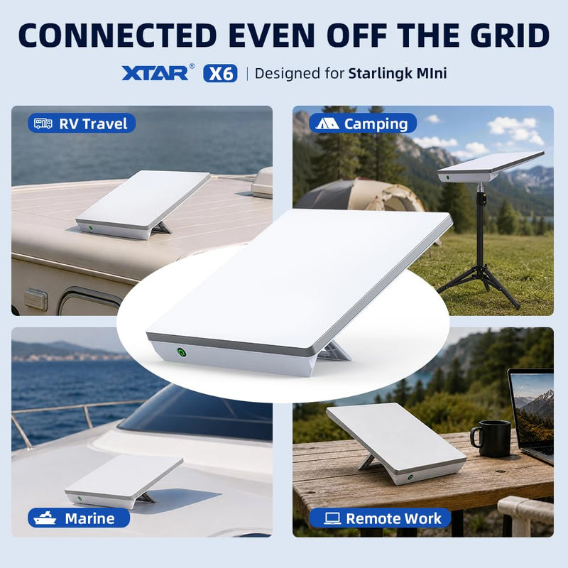XTAR X6 Swappable Battery Power Base for Starlink Mini,Foldable Stand, 18-25.2V Direct DC Output, Portable Off-Grid Power Solution for RV/Camping/Emergency(X6 Power Base(No Battery)) X6 Power Base(No Battery)