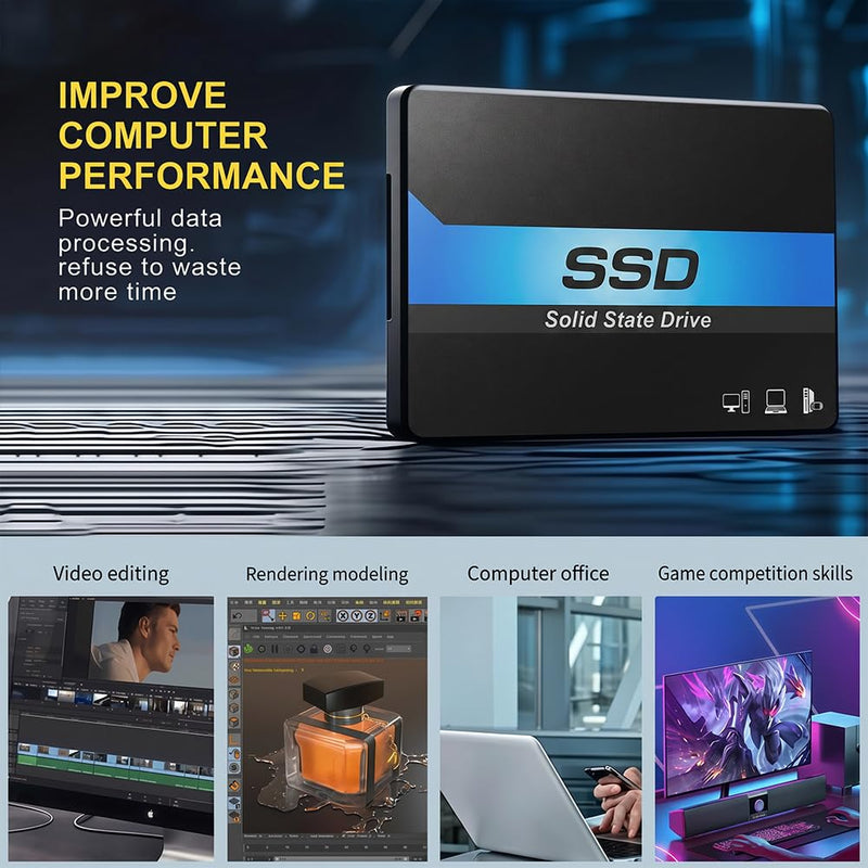 128GB 2.5" SSD SATA III Internal Solid State Drive, 550MB/s Read with 3D NAND Flash for Laptop & Desktop PC Upgrade (Blue-Black) Blue-black