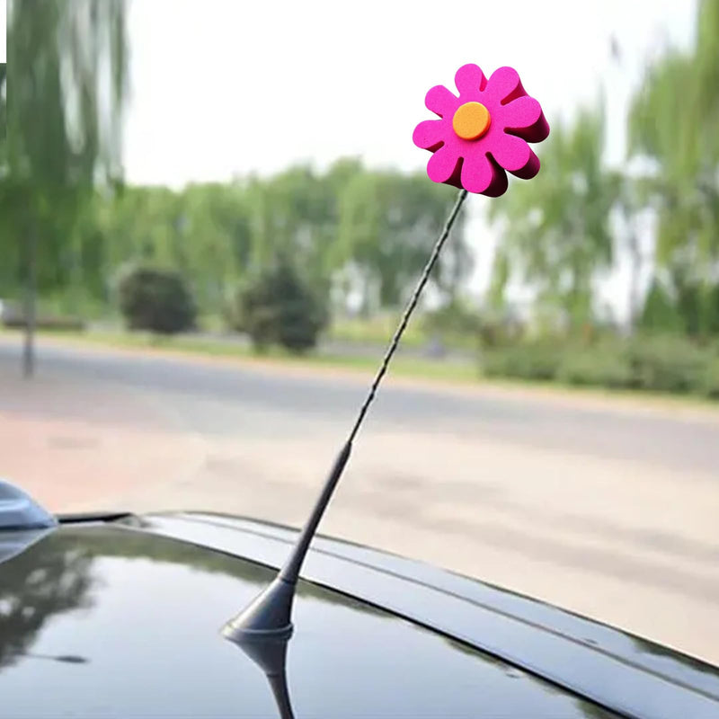 Pink Daisy Car Antenna Topper,Auto Mirror Dangler,Aerial Ball Antenna Topper Cute Dashboard Accessories for Women Men